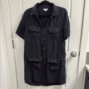Sundance Size Small 100% Linen Short‎ Sleeve Button Down Shirt Dress Gray